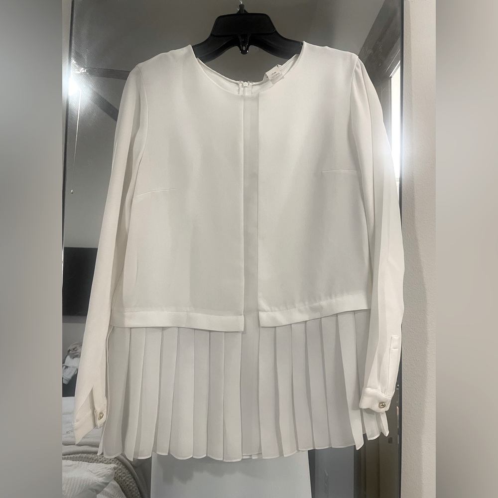 Club Monaco White Pleated Blouse